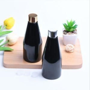 250ml Pet Plastic Cone Shape Black Color Shower Gel Lotion Shampoo Cosmetic Bottle with Gold and Silver Screw Cap