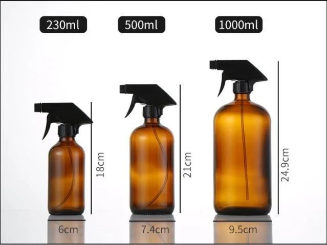 Transparent Boston Glass Bottle with Sprayer for Hand Sanitizer Bottle or Disinfectant Bottle 250ml 500ml 1000ml