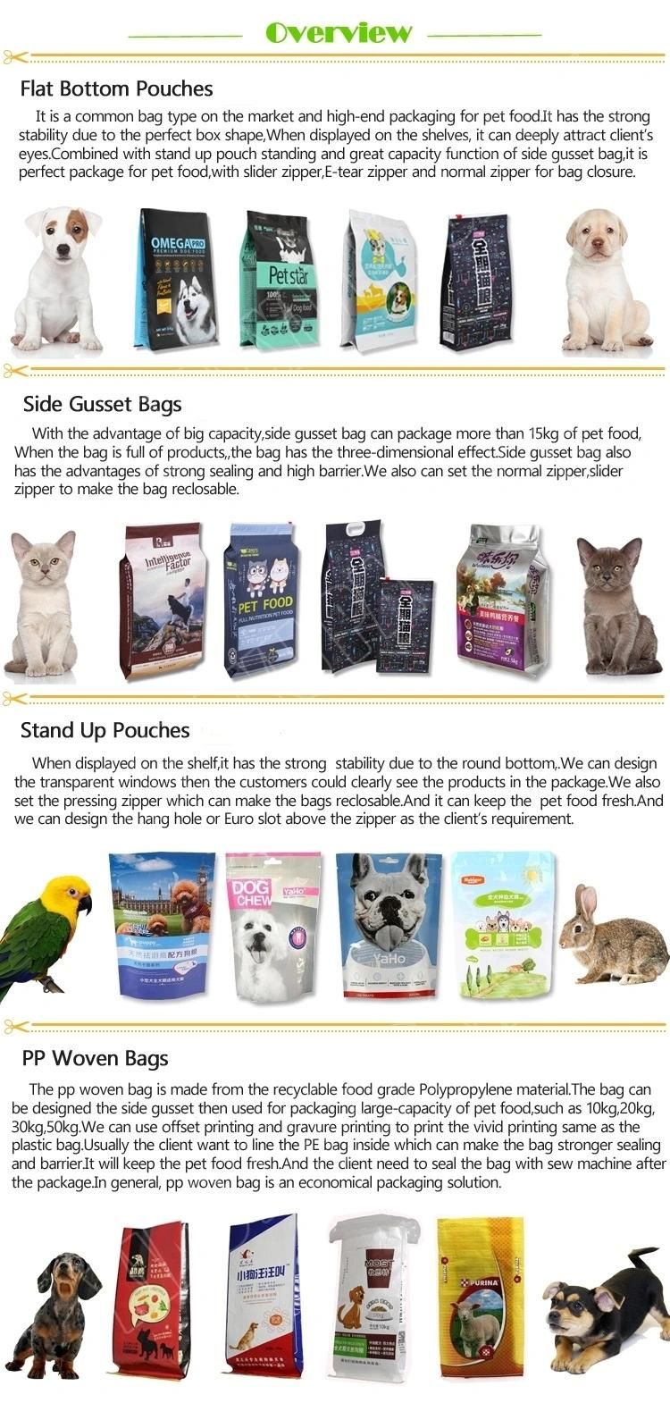 Large Flat Bottom Pet Food Packaging Plastic Bag for Dog Food