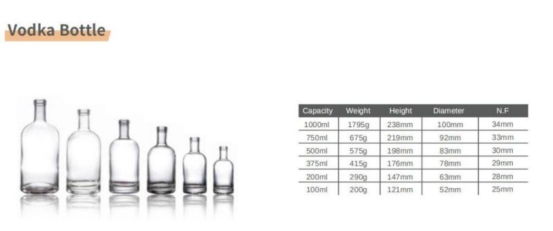 Custom 200ml 375ml 500ml 700ml 750ml 1000ml Glass Bottle Vodka Spirit Wine Bottle for Liquor Corked
