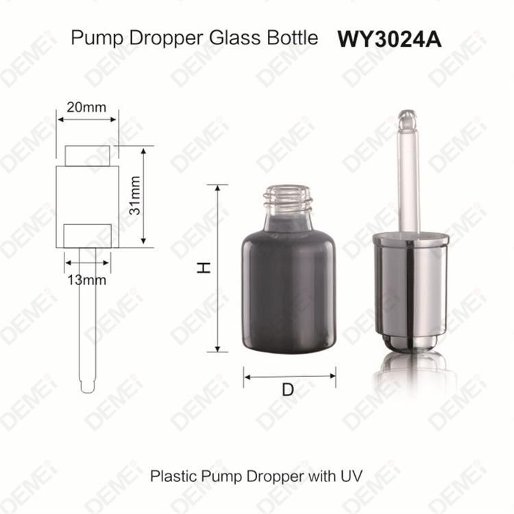 5ml-20ml Wholesale Cosmetic Packaging D20.5mm Stright Round Clear and Amber Serum Essential Oil Tube Glass Bottle with Gold Aluminum Press Button Dropper Cap