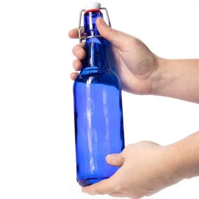 16 Oz Blue Glass Grolsch Beer Swing Top Bottle Airtight Seal with Flip Top Stoppers