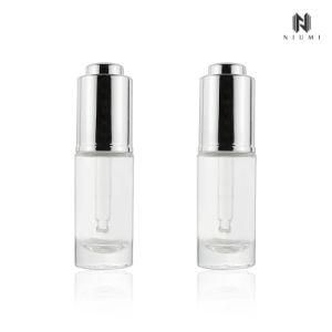 15ml Round Glass Bottle Clear Essential Oil Bottle Press Pump Serum Aluminum Dropper Bottle