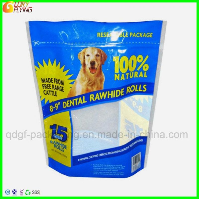 Dog Food Bag with Zipper and Window/ Plastic Packaging with Euro Hole.