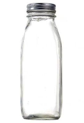 Food Grade Square Fresh Milk Tea Glass Bottle with Metal Cap Glass Container OEM 330ml/10oz