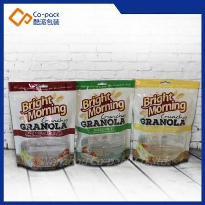 Transparent Windows Standup Plastic Food Packaging Bag with Hanging