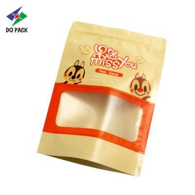 Custom Design High Quality Kraft Paper Bag Food Packaging Pouch Stand up Kraft Paper Zipper Packaging Bag with Windows