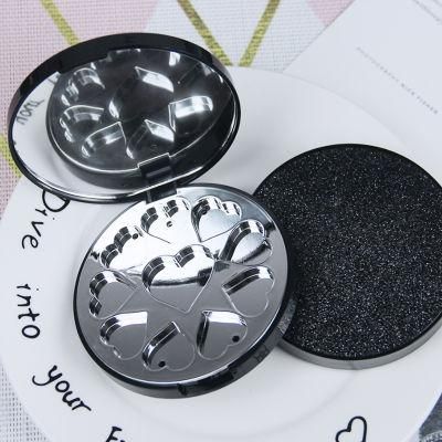 Empty Black Round Plastic Eyeshadow Case with Heart-Shaped Aluminum Pan Custom Compact Case with Mirror