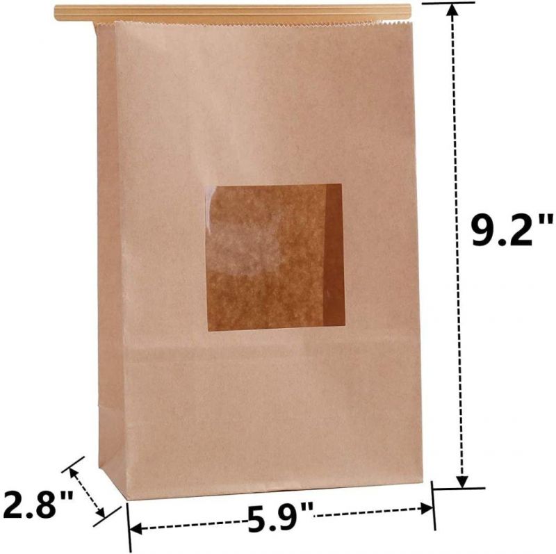 Cookie Bag Treat Bag Coffee Bean Bag Tin Tie Tab Lock Kraft Paper Bakery Bags with Window