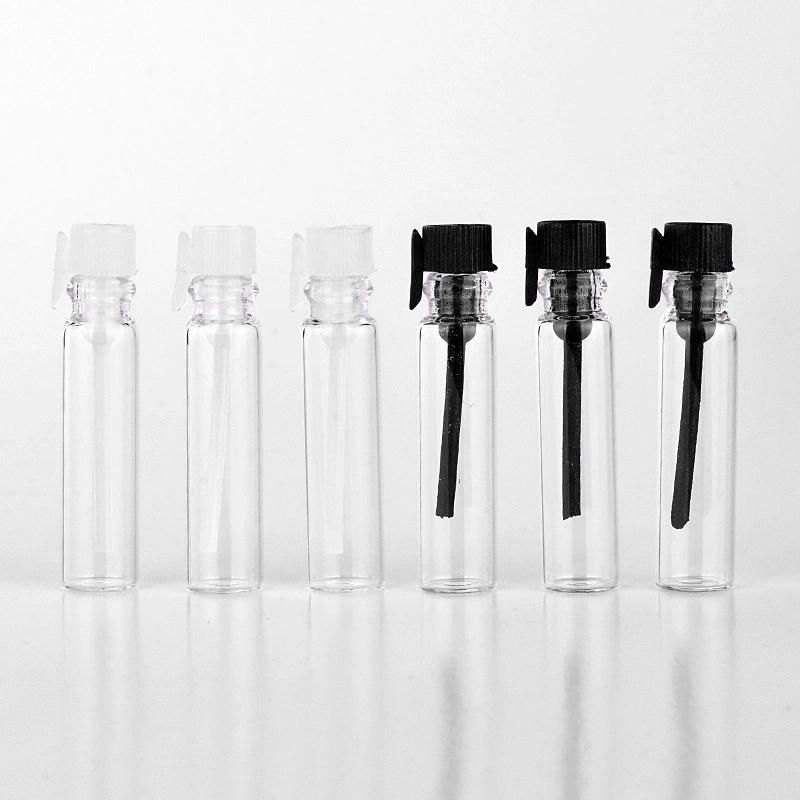 1ml Mini Glass Perfume Bottle Small Parfume Sample Vials Tester Trial Perfume Bottle with Clear Black Stoppers