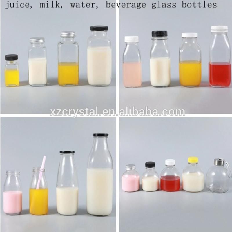 Wholesale Custom 350ml 500ml Juice Beverage Milk Glass Bottle Bottles with Metal Caps