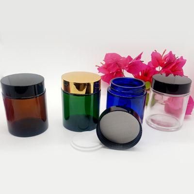 Eco Friendly Custom Logo Amber Green Blue Cosmetic Mask Cream Jar 100g Clear Frosted Glass Jars with Lid