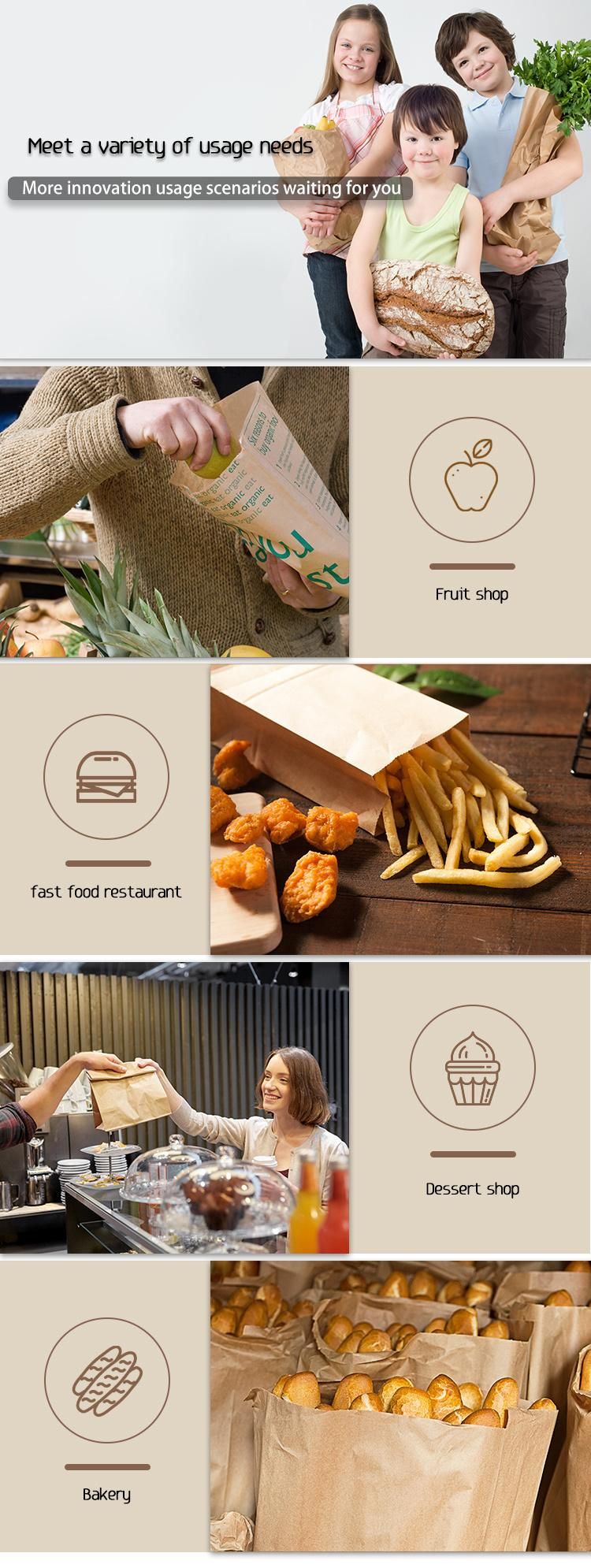 Food Grade Custom Printed Sandwich Hot Dog Packaging Brown or White Kraft Paper Bag