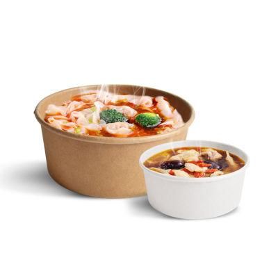 Biodegradable Eco-Friendly Food Grade Paper Bowl Brown and White Color Salad Bowl 1100ml