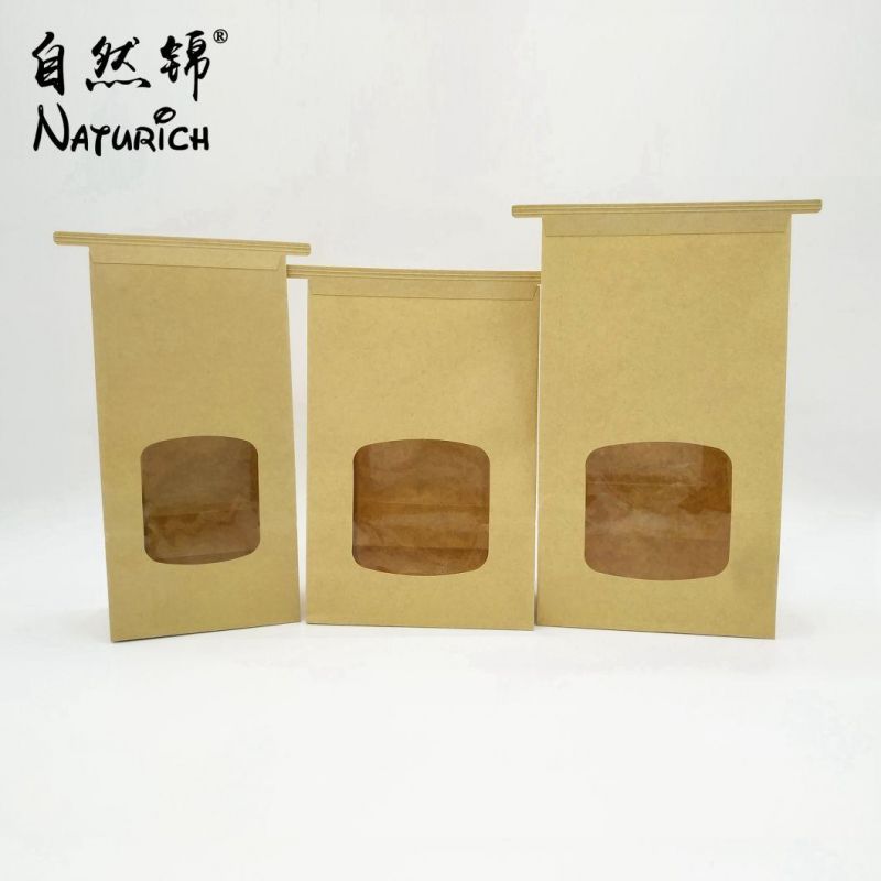 Heat Sealable Box Bag Recyclable Brown Kraft Paper Bag with Clear Window