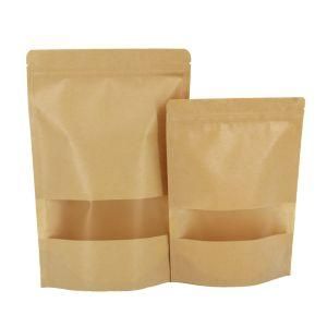 Custom Printed Stand up Kraft Paper Bag with Window for Coffee Tea Snacks Food Packaging