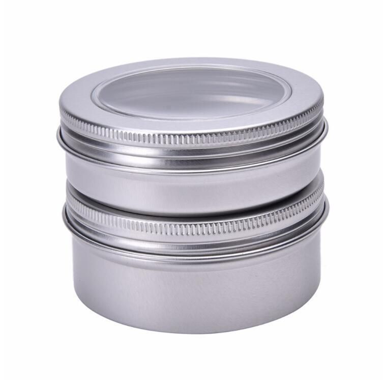 Aluminium Lip Balm Pots Container Makeup Cosmetic Cream Jar Pot Bottle with Clear Top View Window 100/150ml