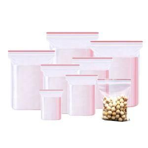 Waterproof Biodegradable Food Grade 100% LDPE Zip Lock Bags Red Line Zipper Ziplock Bags Transparent Plastic Bag