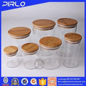 Glass Jar with Rubber Seal Bamboo Wooden Lid for Spice Food Storage