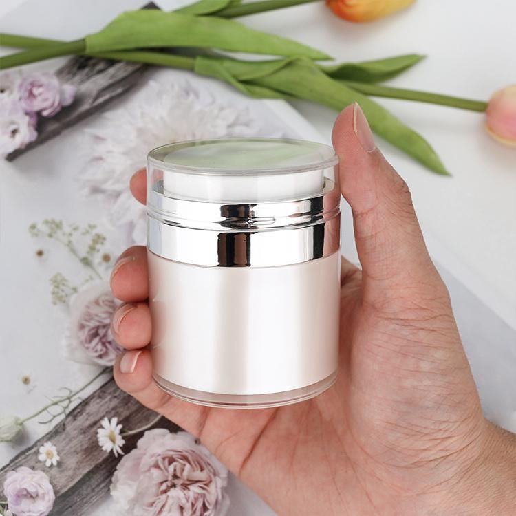 Chinese Factory Price Low MOQ Wholesale 15ml 30ml 50ml 100ml Empty Round Custom Acrylic Cosmetic Packaging Airless Pump Body Face Cream Jar Bottle