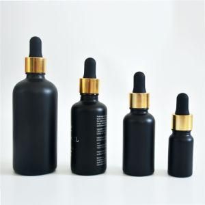 Black Color Painting Silk Screen Logo 50ml Glass Dropper Bottle with Gold Lid