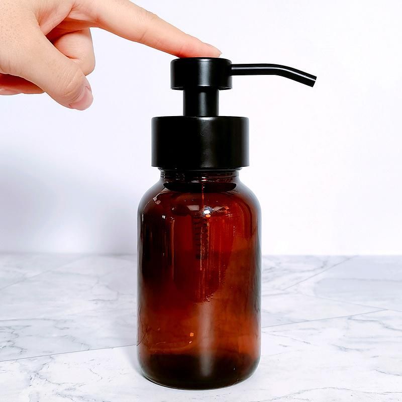 Wide Mouth Amber Hand Body Wash Foam Soap Shampoo Pump Glass Bottle 250ml in Bathroom Hotel Kitchen