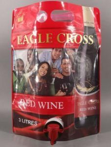 Stand up 3 Liter Plastic Red Wine Bag with Vitop Tap