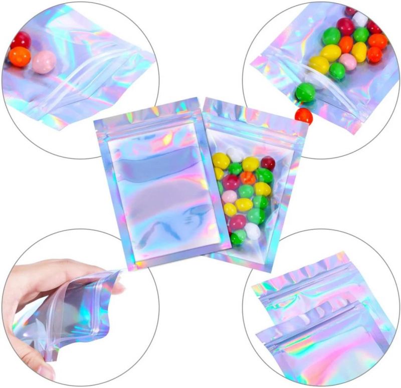Manufacturer Shiny Hologram Mylar Bag Holographic Ziplock Bag Holographic Plastic Packaging