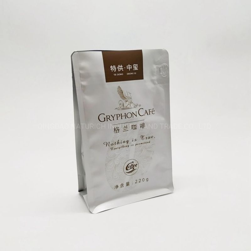 Custom Compostable Coffee PLA Bags with Valve and Easy-Tear Zip Flat Bottom Pouch