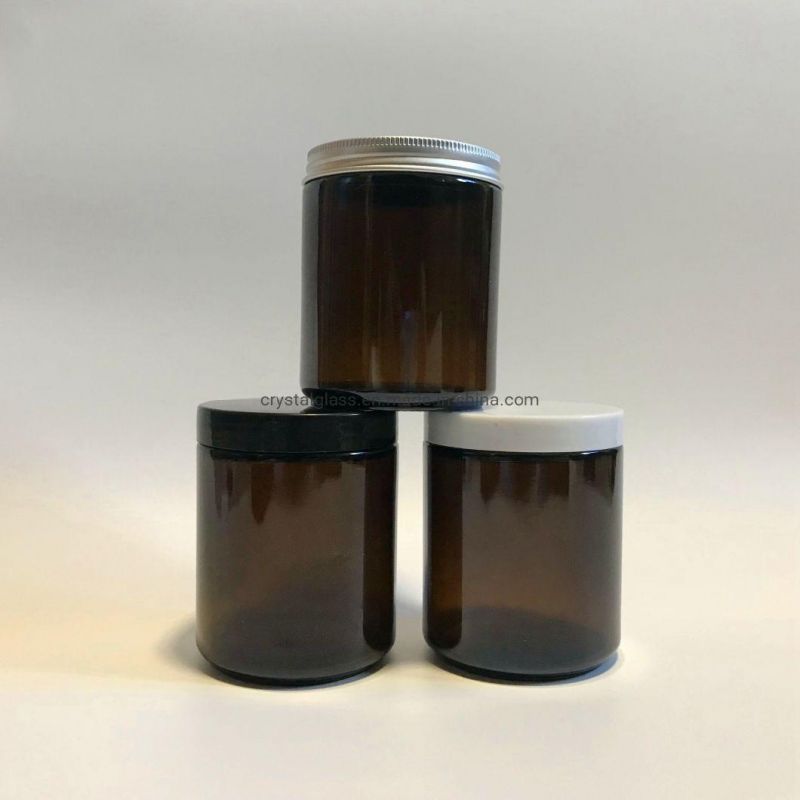 120ml Amber or Transparent Color Straight Side Flint Round Cosmetic Packaging Glass Jar