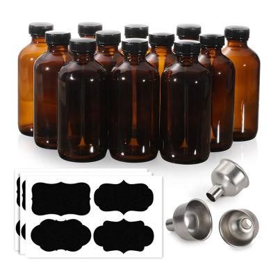 32 Oz Amber Boston Round Bottle with Black Poly Cone Cap