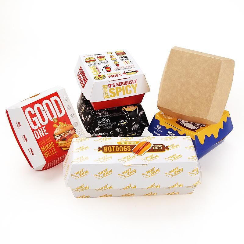 Custom Printed Paper Burger Box Corrugated Craft Hamburger Takeaway Box