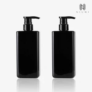 400ml Pet Square Shape Flat Shoulder Bottle Black Color Shampoo Conditioner Pump Bottle