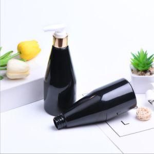 250ml Pet Plastic Cone Shape Black Color Shower Gel Shampoo Cosmetic Bottle with Gold and Silver Lotion Pump