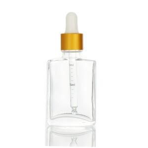 Wholesal 30ml Flat Square Clear Amber Glass Essential Oil Dropper Bottle