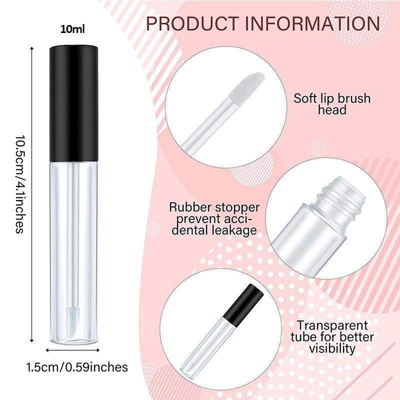 Custom 10ml Empty Eco Friendly Refillable Clear Lip Gloss Container Tube with Black Wand Brush
