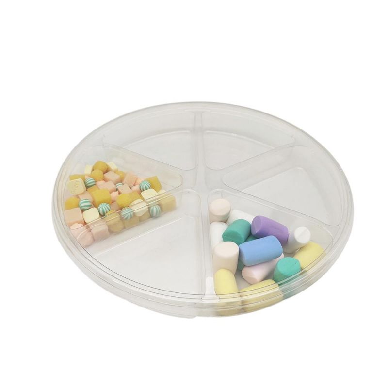 Dry Fruit Candy Nut Plastic Clear 6 Compartments Tray with Lid