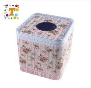 Square Tin Box with Paper Towels and Tin Cans