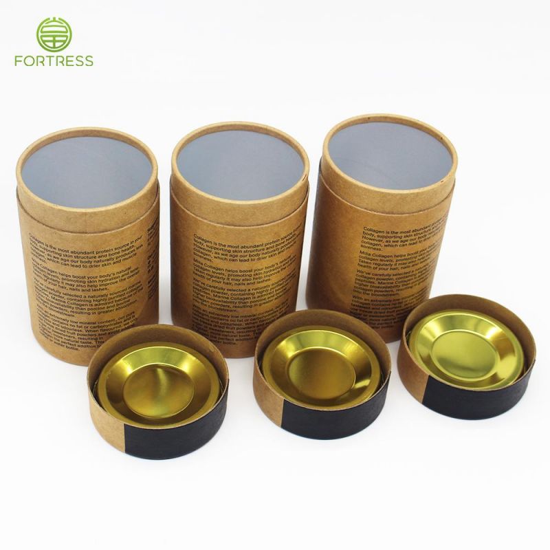 Eco-Friendly Food Grade Brown Cardboard Paper Tube with Metal Lid