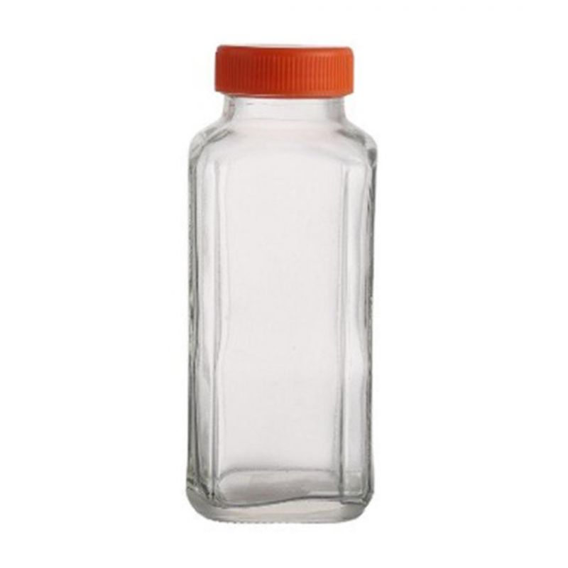 French Sqaure 250ml 350ml 500ml Glass Bottle French Square Water Juice Beverage Milk Kombucha Glass Bottle with Aluminum Cap
