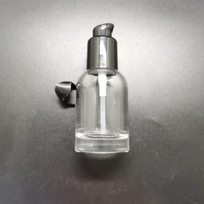 Free Sample 30ml 1oz Clear Green Glass Bottle with Pump Spray Cap for Serum and Cream