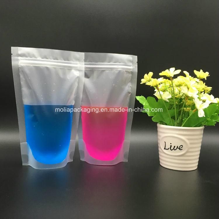 Clear Drink Pouches Bags Heavy Duty Hand-Held Translucent Reclosable Zipper Stand-up Plastic Pouches Bags Drinking Disposable Drink Pouch Smoothie Bag BPA Free