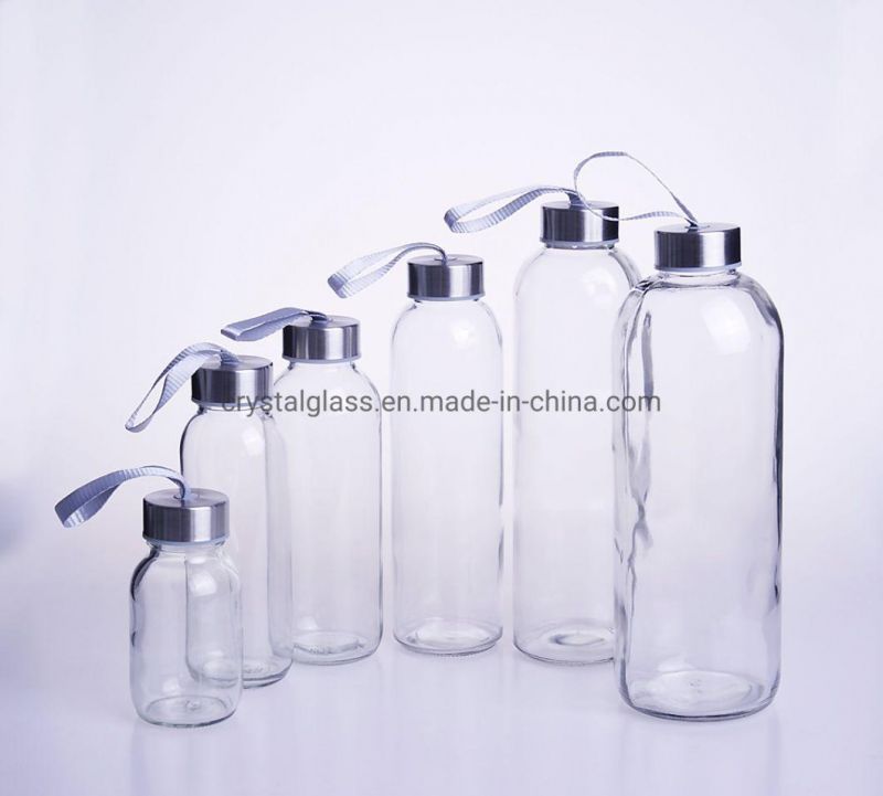 Clear Glass Water Bottle with Bamboo Lids 150-1000ml