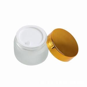 Frosted Clear Glass Face Cream Jar with Plastic Golden Cap