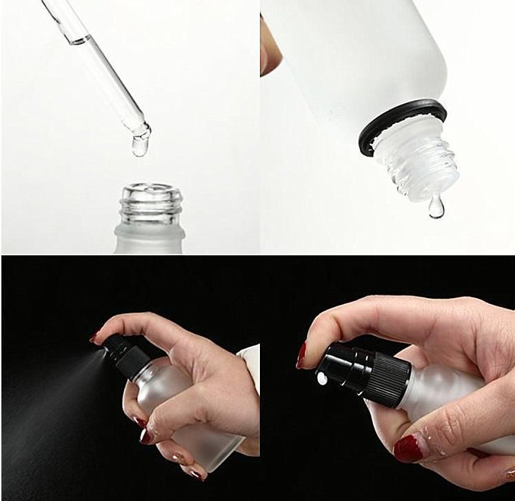 Frosted Round Cosmetic Glass Bottle with Pump Spyayer Seal Cap 50ml 100ml
