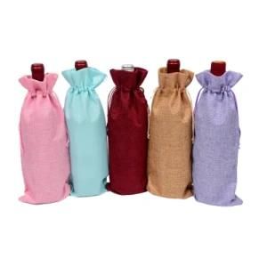 Wholesale Jute Fabric Wine Carry Bag Wine Bottle Gift Jute Drawstring Wine Bag