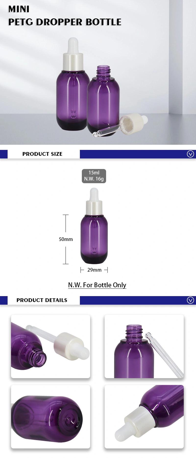 15ml Purple PETG Mini Dropper Bottle Serum Cosmetic Containers
