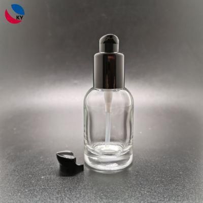 Clear 30ml Round Shoulder Quare Glass Bottle with Lotion Pump Cap