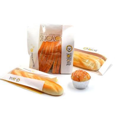 White Food Grade Cotton Paper Bread/Toast Flat Bottom Packaging Bag with Clear Window and Tin Tie