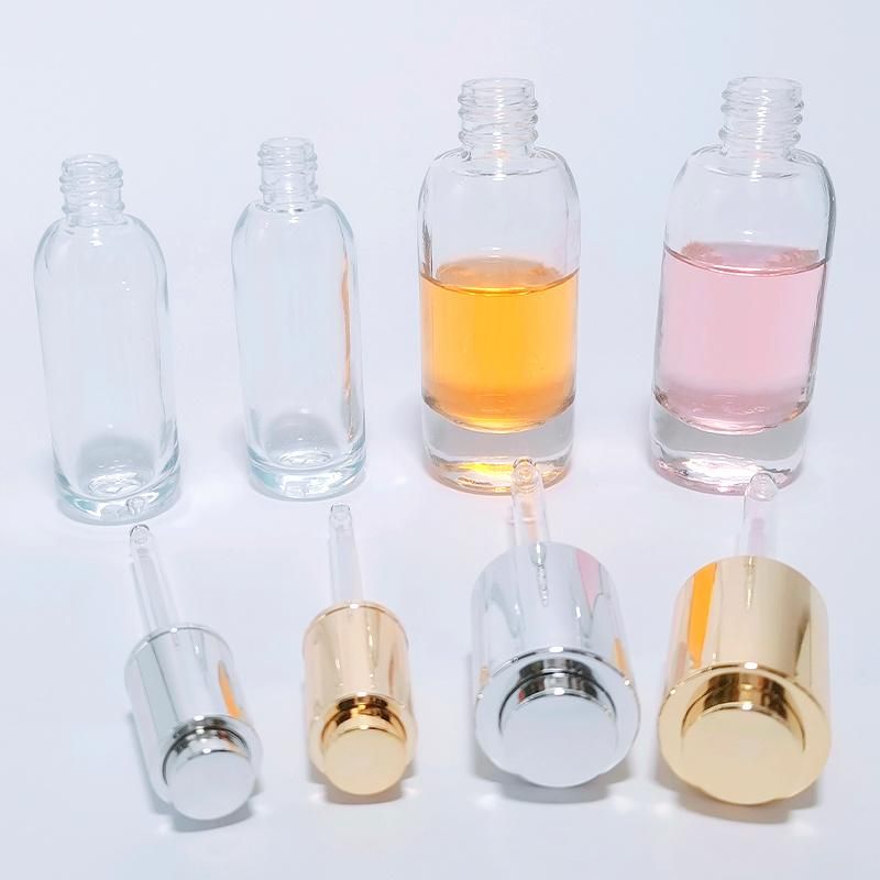 Custom Facial Essential Oil Cosmetic Skincare Serum Glass Gold Sliver Push Button Dropper Bottle